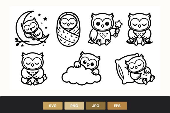 Download Cute Black White Owl Cartoon Set - White owl Collection
