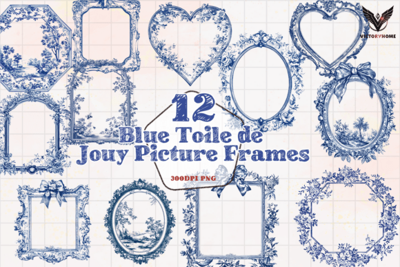 Download Blue Toile De Jouy Picture Frames PNG - Frames Collection