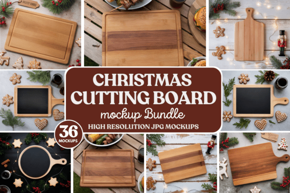 Download Christmas Cutting Board Mockup Bundle - Christmas Collection