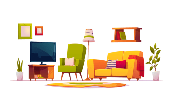 Download Living Room Interior Set with Sofa, Armchair, Bookshelves, and Tv - Living Collection