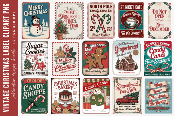 Download Vintage Christmas Label Clipart PNG Desin - Christmas Collection