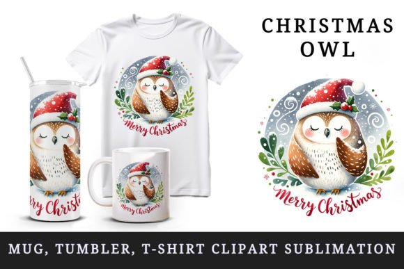 Download Christmas Owl Tumbler, Mug Wrap, Clipart - Christmas Collection