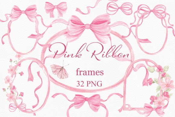 Download Watercolor Pink Ribbon Flower Frames - Frames Collection