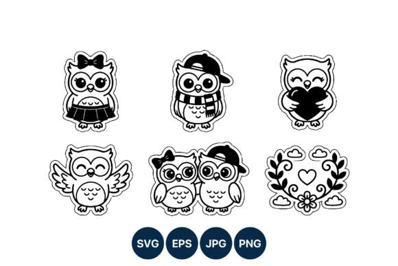 Download Cute Black and White Owl Couple Vector - White owl Collection