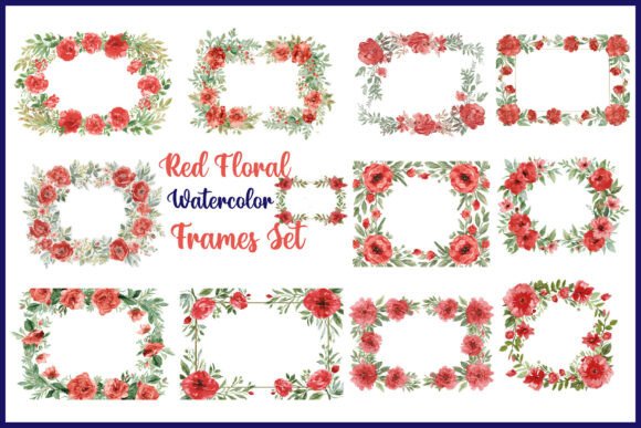 Download Red Floral Watercolor Frames Set - Frames Collection