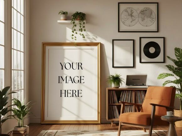 Download Vintage Vinyl Living Room Mockup - Living Collection