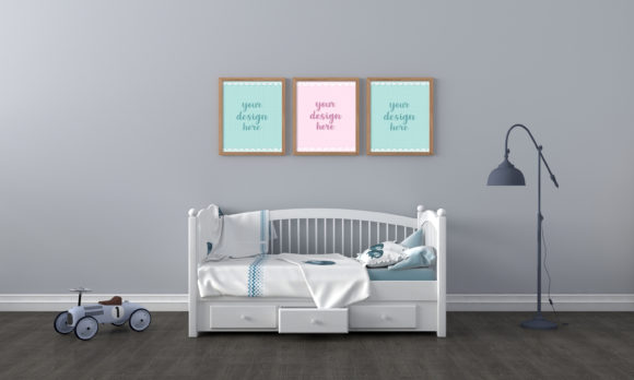 Download A 3D Rendering Kids Bedroom Empty Frames - Frames Collection
